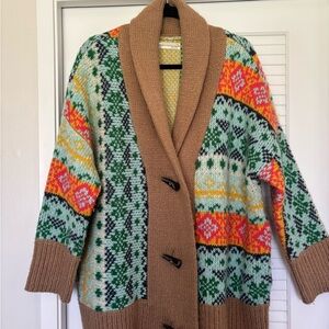 Anthropologie Colorful Knit Cardigan with Brown Accents
